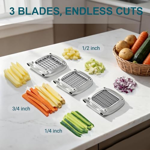 Sopito French Fry Cutter with 3 Blades for Potatoes, Carrots & Apples - 1/4, 3/8, 1/2 Inch