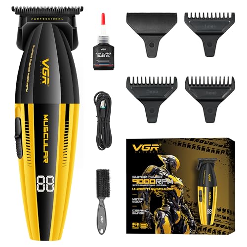 VGR 285T Small Hair Trimmer for Men, 9000RPM Professional Beard Trimmer for Men, Zero Gapped Ceramic & DLC T Blade Clippers for Hair Cutting, Cordless Hair Clippers Barber Kit with LED Display