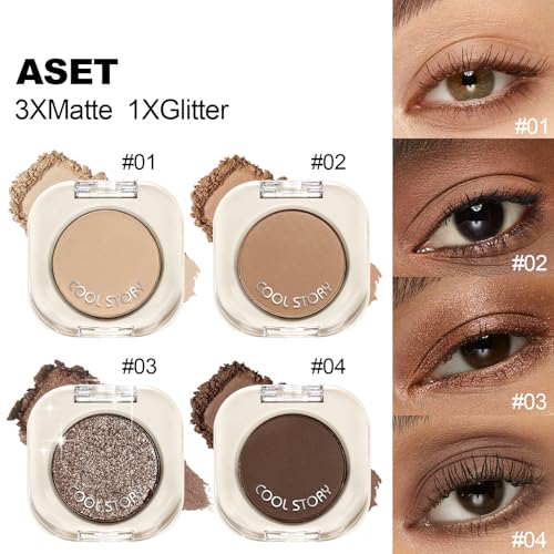 BestLand Single Pressed Eyeshadow ? Long-Lasting Matte & Shimmer Finish, Ultra-Pigmented Silky Texture, Blendable Cream Powder Formula for Effortless Day & Night Eye Looks (4PCS Set A)