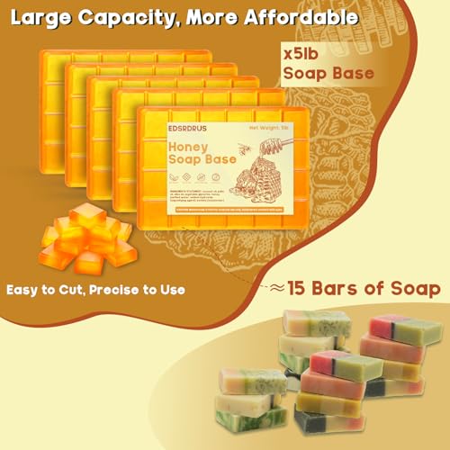Honey Melt & Pour Soap Base - 5 lb, Pre-Scored & Lightly Scented, 16 oz Pack of 5