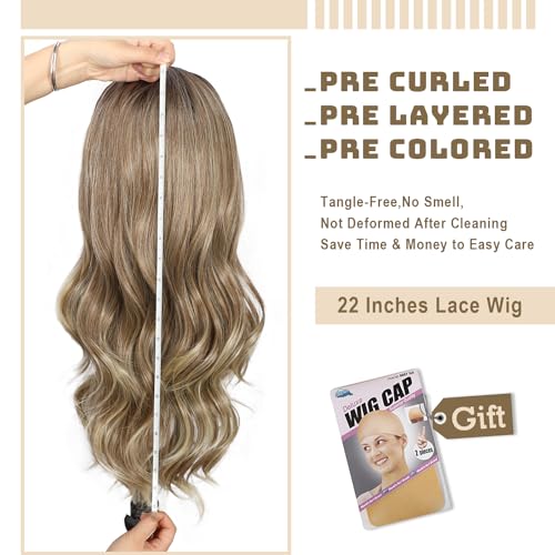 Ash Brown Lace Front Wigs 13x4 Pre-Plucked 22 Inch Synthetic Hair for Women