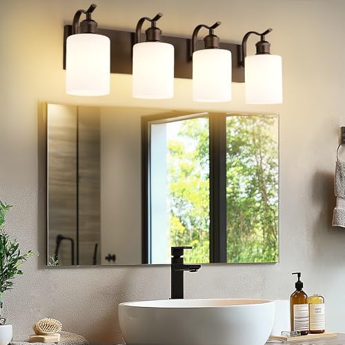 4-Light Bathroom Vanity Light Fixture with Frosted Glass Shades - Oil Rubbed Bronze Variation 2 / 4 Light
