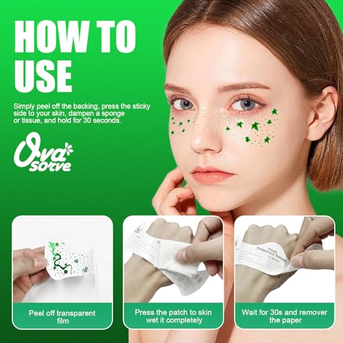 Ivy Leaf Freckles Face Tattoo - Green Glitter Face Gems & Vine Temporary Tattoos | Waterproof Halloween Makeup Kit for Halloween Ivy Costume, Festival Cosplay, Rave Party Favors (8 Sheets)