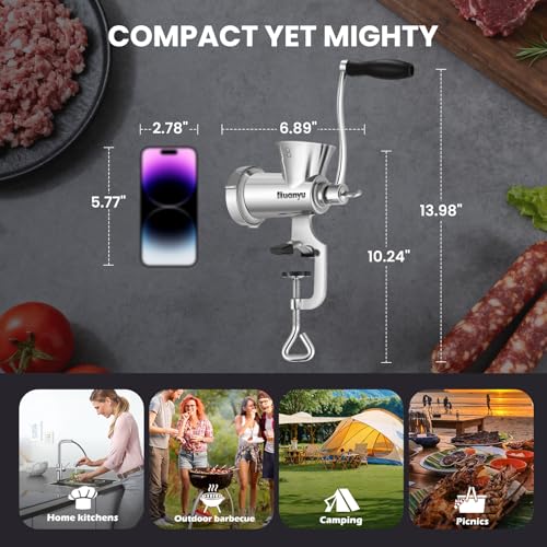 Manual Meat Grinder with Sausage Stuffer - 304 Stainless Steel, #8 Caliber