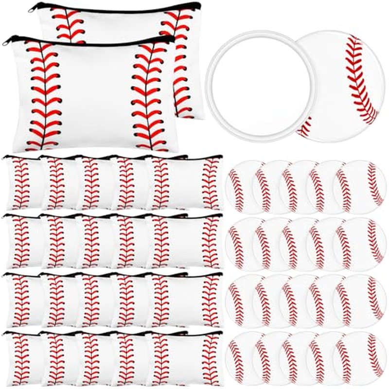 40 Baseball Makeup Bags Mirror Bulk Sport Team Gifts Baseball Cosmetic Bag Accessories for Women Toiletry Zipper Pouch Travel Canvas Gifts Stuff for Party Team Players Lover