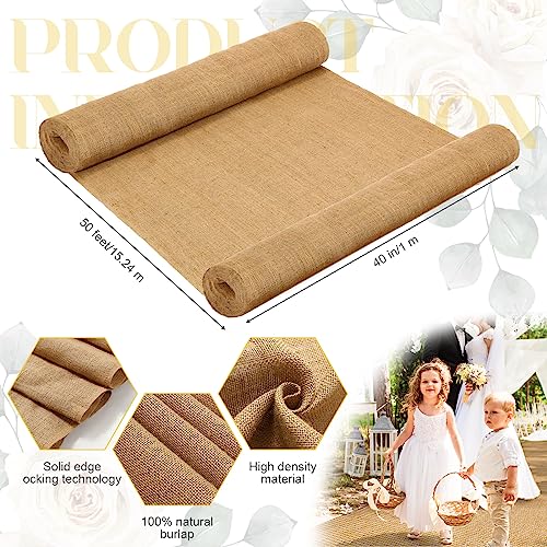 40 Inch x 50 Ft Rustic Burlap Wedding Aisle Runner - Elegant Style, Natural Jute, Outdoor Indoor Ceremony, Reusable