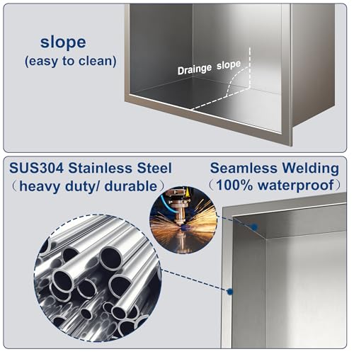 Brushed Stainless Steel 2-Tier Shower Niche 12x24 Inches - Easy Install