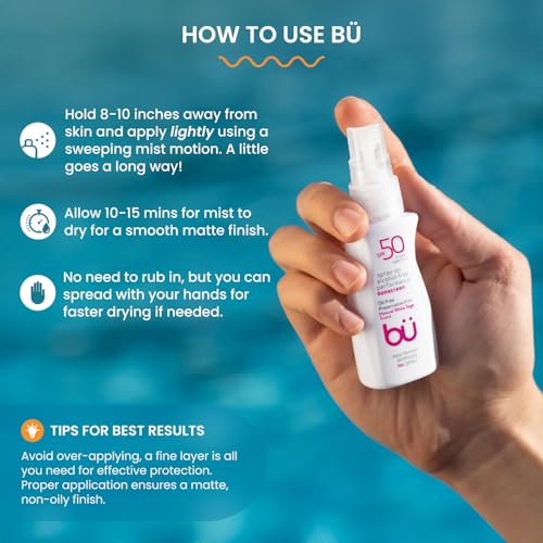 bü SPF 50 Sunscreen Spray for Face & Body, White Sage, 1 oz (3 Pack) – Water-Resistant, Non-Greasy, Travel Size