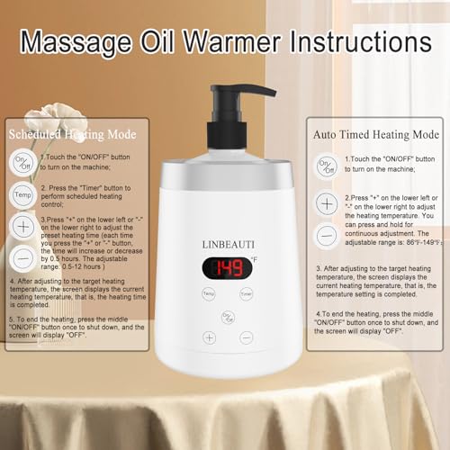 Massage Oil Warmer Bottle Professional Lotion Heater for SPA, Automatic Heated Lotion Cream for Salon, Barber Shops, Home, with Two Oil Bottle Dispenser (White)