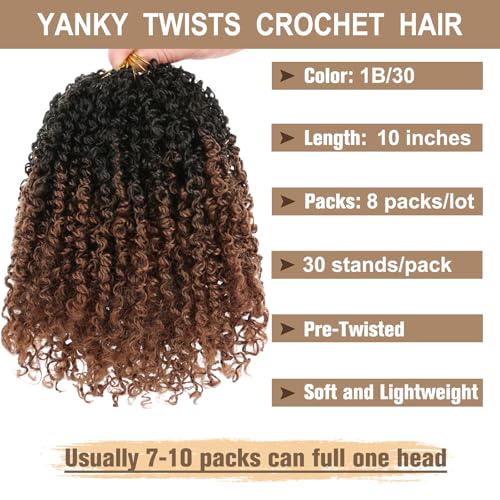 COOKOO 10 Inch Ombre Brown Yanky Twist Crochet Hair 1B/30# Pack of 8