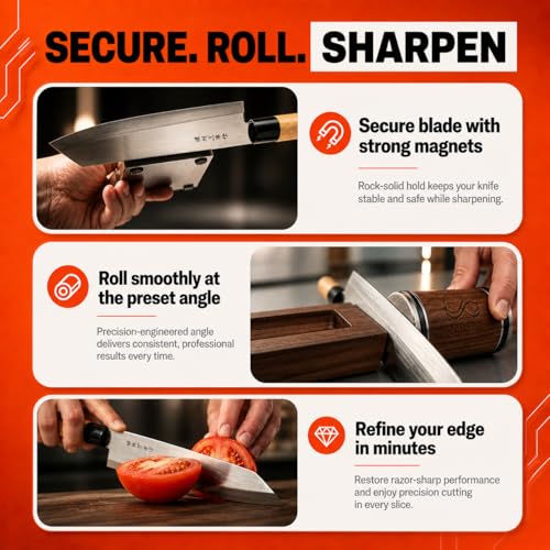 Walnut Rolling Knife Sharpener 15 & 20 Degrees Dual Angle Kit for Kitchen & Chef Knives