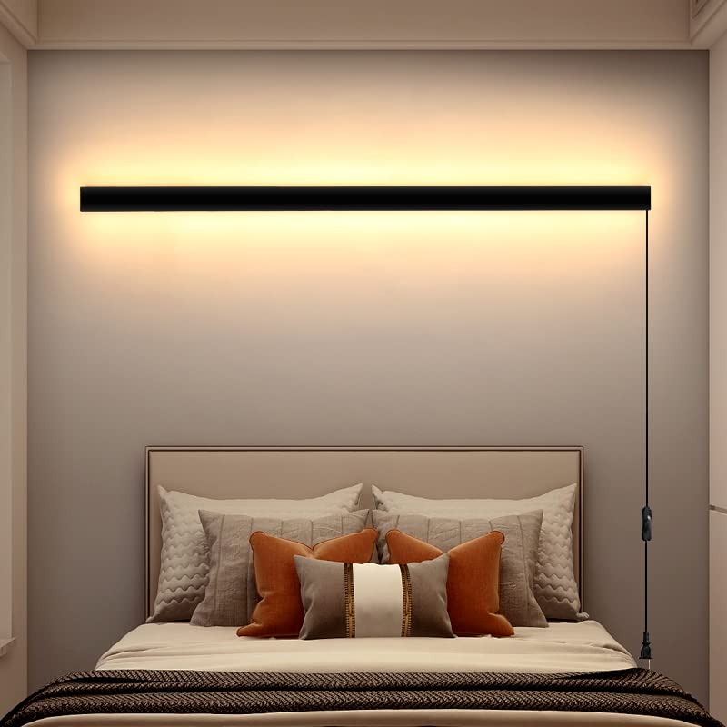 Black 39.3-Inch LED Wall Sconce - Modern Long Wall Light with Plug-In Cable