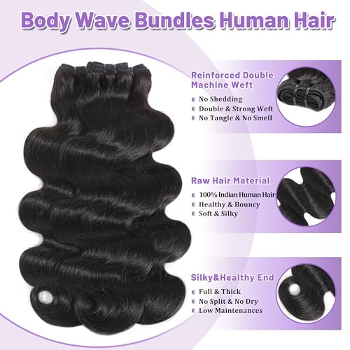 Natural Color 18 Inch Human Hair Body Wave Bundles - 16A Remy Virgin Hair, 3X Longer Lifespan