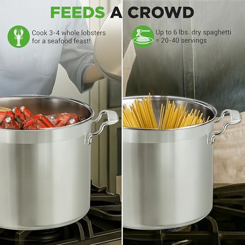20 Quart Heavy-Duty Stainless Steel Stockpot with Lid - Large Induction & Gas Compatible