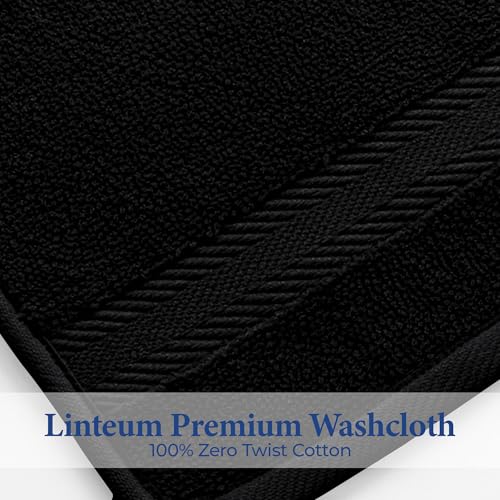 Linteum Textile Supply Premium Bleach Proof 13x13 Black Washcloth ? 100% Cotton Zero Twist Towels | Absorbent, Quick Dry, Durable for Bathroom, Spa, Gym | Pack of 12