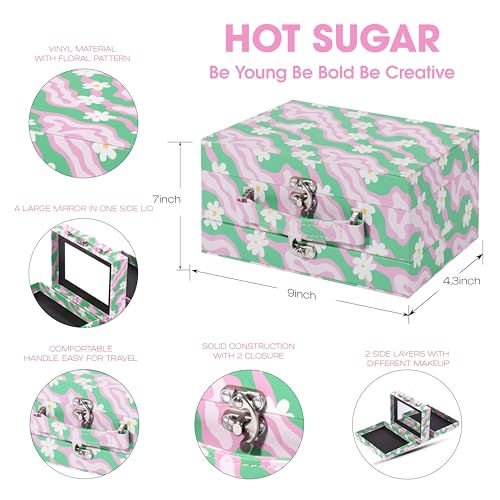 Hot Sugar Makeup Kit for Preteen Girls 10-12, Birthday Christmas Makeup Gift Set for Teens 16-18, All in One Beginner Makeup Kit for Women Full Kit (Floral Green)