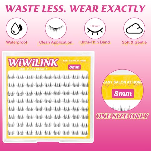 Natural Lash Clusters, Freya 8mm DIY Wispy Cluster Eyelash Extensions, Thin Clear Band Individual Lashes D Curl Eyelash Clusters