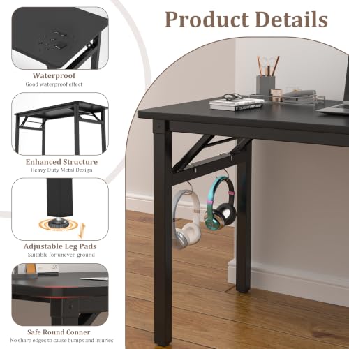 39.4 Inch Foldable Computer Desk with Storage - Black Portable Workstation