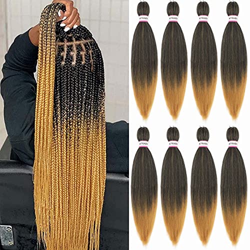 Pre-Stretched Braiding Hair 18 Inch Ombre T1B/27 Yaki Texture 8 Packs