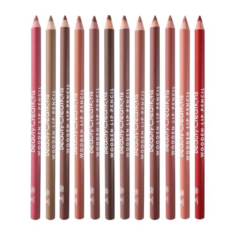 12 Colors Wooden Lip Liner Pencil Set, High Pigmented Soft Matte, Long Wearing, Deep and Rich in Color, Smudge Resistant