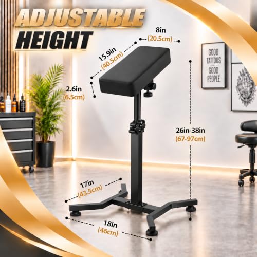 Tattoo Arm Rest Stand Black, Adjustable Height & 180° Tilt for Studio Use