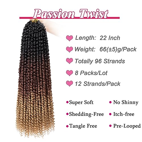 Leeven 22 Inch Ombre Passion Twist Crochet Hair - 8 Pack, Pre-Looped, 1B#