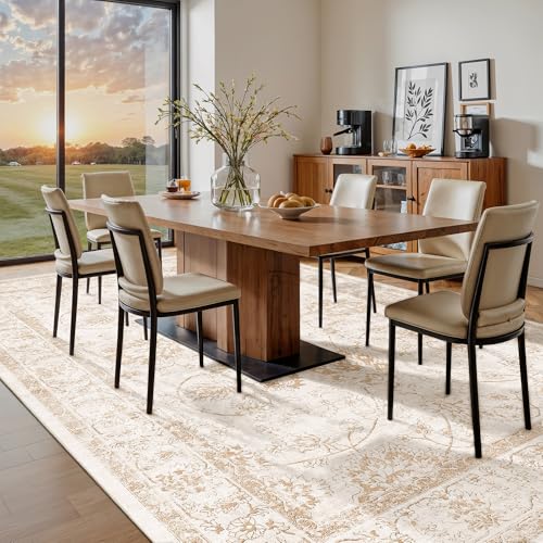 Madane 8x10 Washable Area Rug for Living Room - Natural Ivory, Soft & Non-Slip