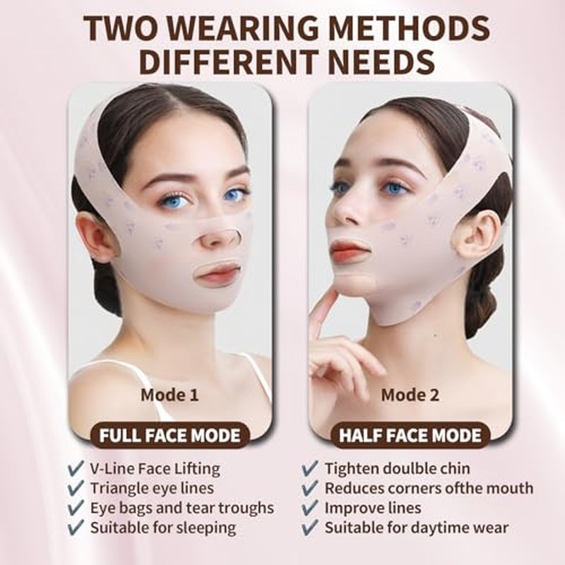 Chin Strap for Sleeping, V Line Chin Face Lifting Mask, Double Chin Reducer Eliminator for Women, Jawline Mask with Breathable & Comfortable Design, Face Wrap for Overnight Skincare (2pcs)