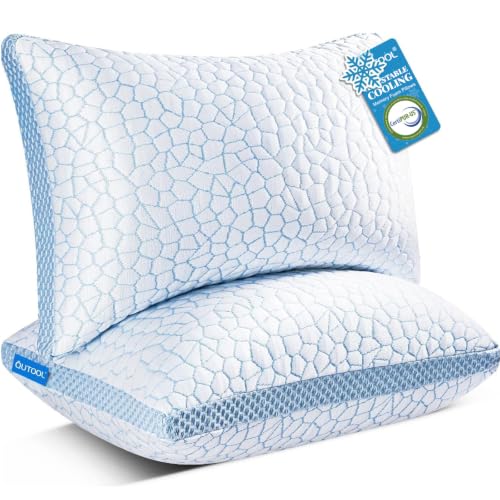 QUTOOL Cooling Pillows Set of 2 Queen Blue Ice Plus Adjustable Support Sleep Aid