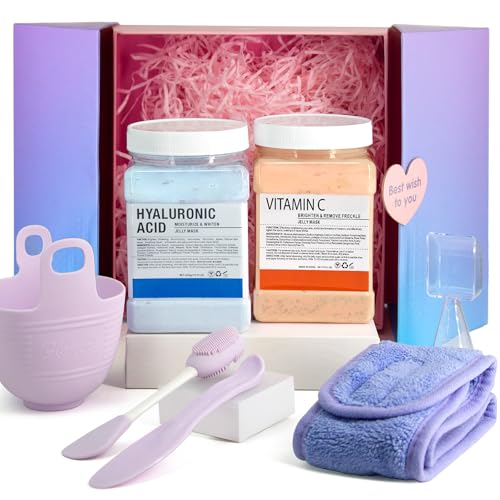 Ouhans Orange Jelly Face Mask Set with Hyaluronic Acid & Vitamin C – DIY Spa Kit with Mixing Bowl & Headband, Perfect Gift for Women
