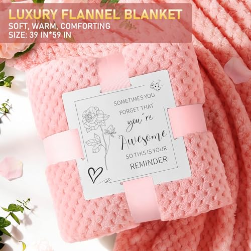Pink Self Care Gift Basket for Women - Spa Set with Crochet Flower Bouquet, Tumbler & More