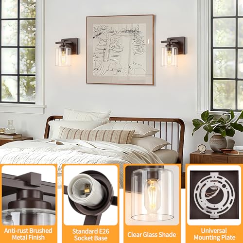 Oil Rubbed Bronze Bathroom Vanity Light with Clear Glass Shade, 1-Light, E26 Socket Over Mirror
