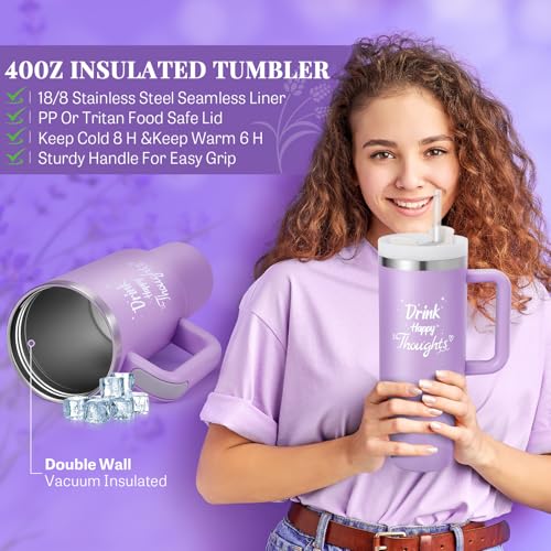 Birthday Gift for Women, Self Care Get Well Soon Gifts, Lavender Relaxing Spa Basket Care Package w/ Flannel Blanket 40 oz Tumbler, Unique Valentines Gifts for Women Mom Her Friend Sister Wife