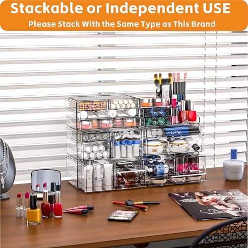 Cq Acrylic 3-Pack Clear Makeup Organizer with 8 Drawers - Stackable Vanity Storage
