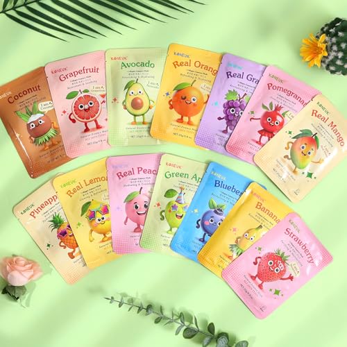 Kids Fruit Collagen Face Masks Set - 56 Pack with Cartoon Fruit Design for Teens & Girls - Skincare & Moisturizing