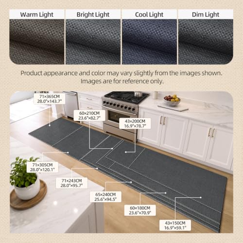 Grey Non Slip Kitchen Rug 23x82 Inches - Durable and Washable Mat with Rubber Backing - Color&Geometry Variation of Dark Tone-Grey/23"X82"