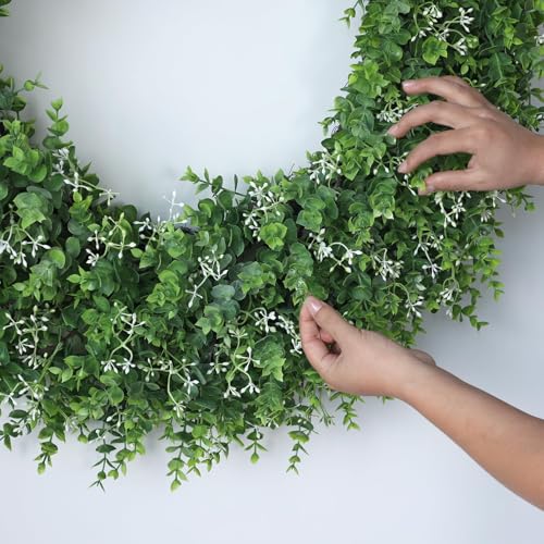 YXZZWL 32'' Artificial Eucalyptus Wreath with Seeds - Green Front Door Decor