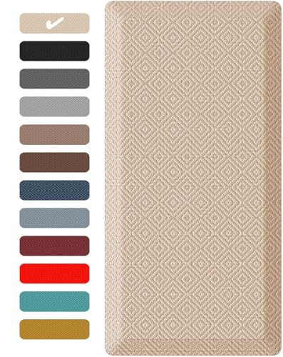 Beige Anti-Fatigue Kitchen Mat 20x48 Inches - Cushioned, Waterproof, Non-Slip Office & Home Standing Rug