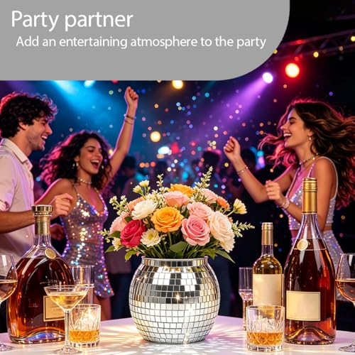 6 Pcs Disco Ball Vase Set - Silver Mirror Plastic Centerpieces for Wedding & Party Decor - Variation 6