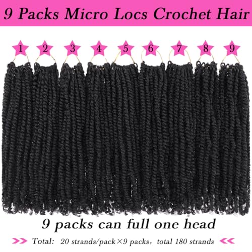 Pre-Twisted Micro Twist Crochet Hair 12 Inch Natural Black 9 Pack - Easy Install