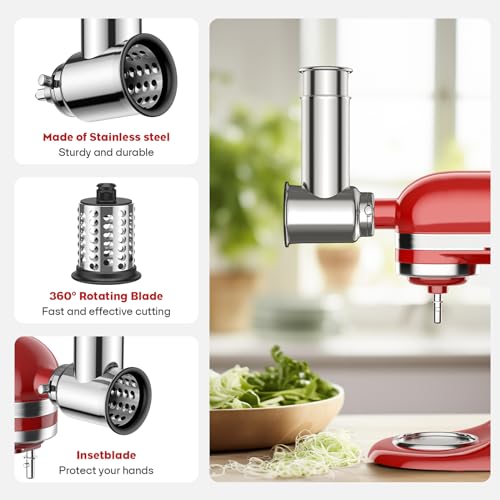 Cofun Stainless Steel Meat Grinder & Cheese Slicer Attachment for KitchenAid - Silver
