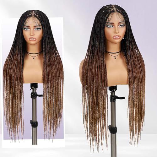 Full Lace Knotless Box Braided Wigs for Black Women - Ombre Brown Variation