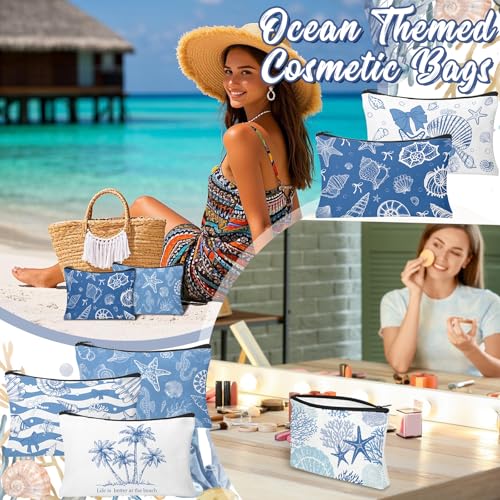 Ocean Variation Coastal Makeup Bags 30 Pack Blue Seashell & Bow Cosmetic Pouches