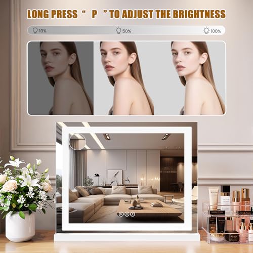 White 23x19 Inch LED Lighted Vanity Mirror with 3 Color Modes & Dimmable Brightness