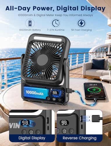 DRIFWIN Cruise Approved Portable Magnetic Fan with Night Light, 10000mAh Travel Fan