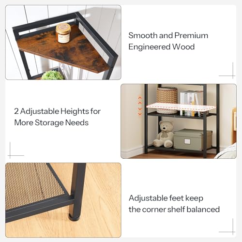 Corner Shelf with LED Light & Storage Stand - Rustic Brown + Black, 56.3" Tall