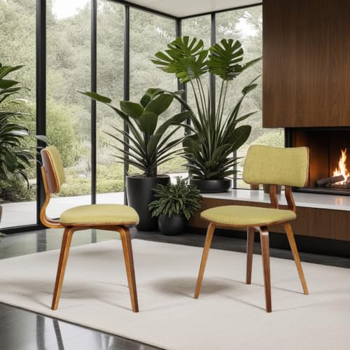 Mid-Century Dining Chair with Walnut Wood & Green Fabric - Variation: Green/Walnut/Single