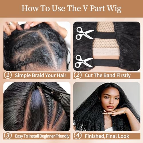 MAHKOTAKU Afro Curly V Part Wig 24 Inch Dark Roots Reddish Brown for Black Women