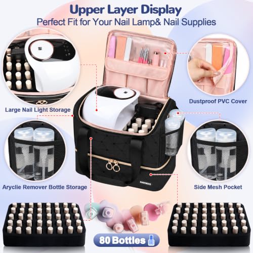Large Capacity Nail Polish Organizer & Portable Storage Bag with Lamp - Black X Large