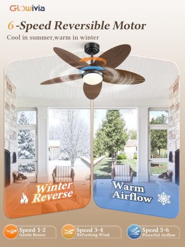Brown 42 Inch Outdoor Tropical Leaf Ceiling Fan with RGB Light & Remote